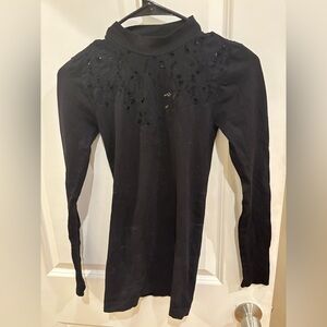 bebe Black Long Sleeve Lace Top